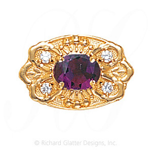 GS487 AMY/D - 14 Karat Gold Slide with Amethyst center and Diamond accents 